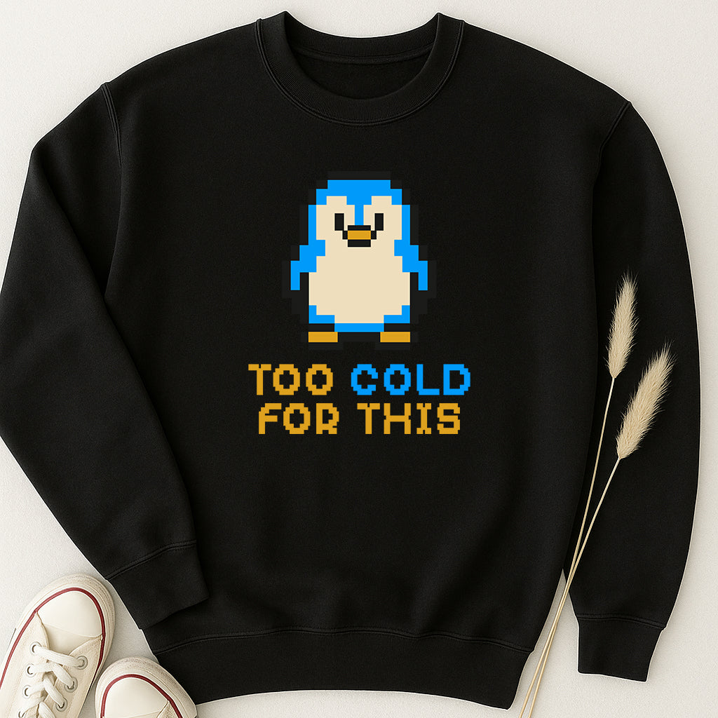 Retro Pixel Penguin T-Shirt, Funny Penguin Shirt, Too Cold for This Tee, Gamer Graphic Tee, Cute Winter Penguin Shirt, Unisex Geek Gift
