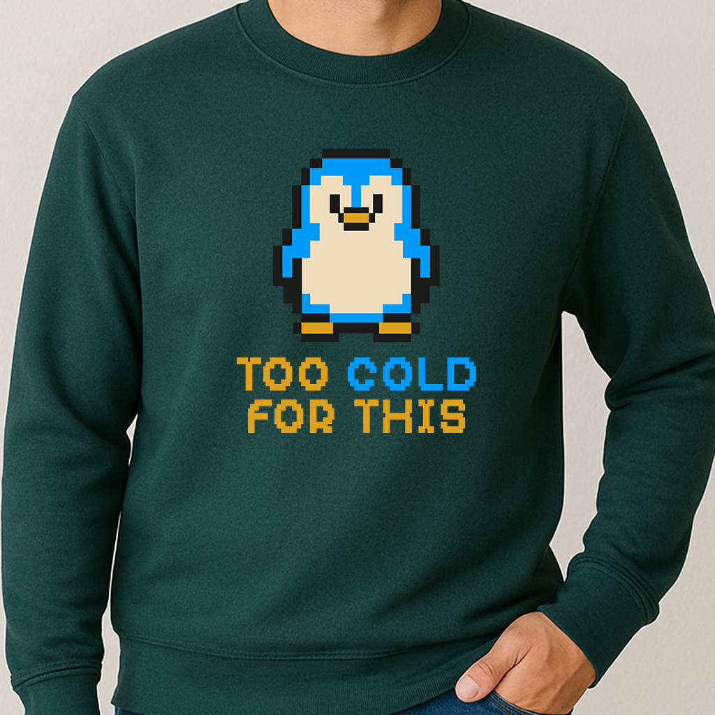 Retro Pixel Penguin T-Shirt, Funny Penguin Shirt, Too Cold for This Tee, Gamer Graphic Tee, Cute Winter Penguin Shirt, Unisex Geek Gift