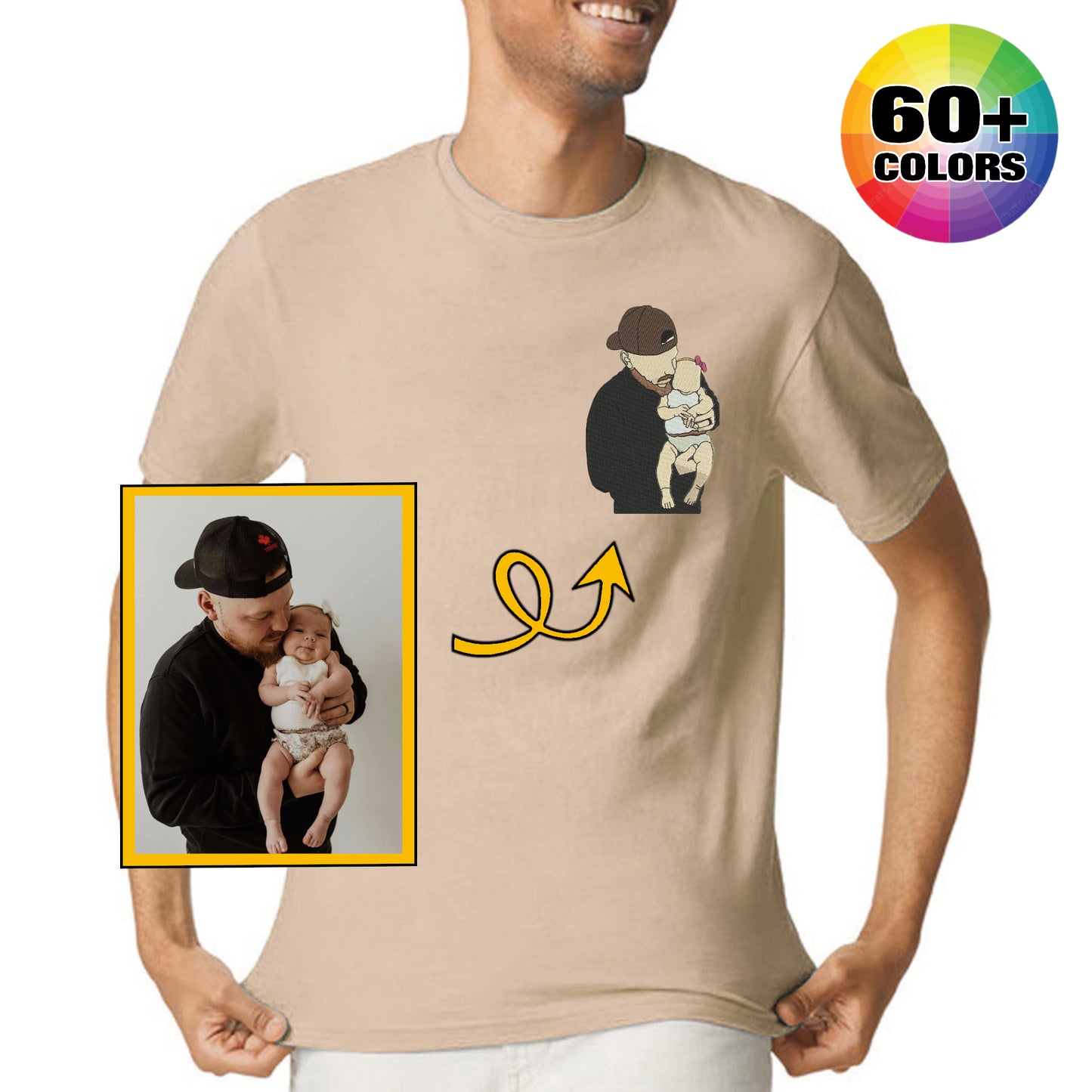 Custom photo Embroidery T-shirt, Sweatshirt and Hoodie Anniversary Gift Father Day Tshirt Custom Gift for Father, Son, Gift for Her Him