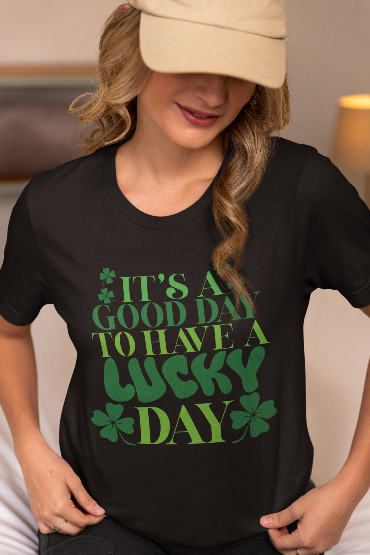 Lucky Day St. Patrick’s Day Shirt Irish Shamrock Tee It’s a Good Day to Have a Lucky Day Black Festive Tee Irish Clover Shirt