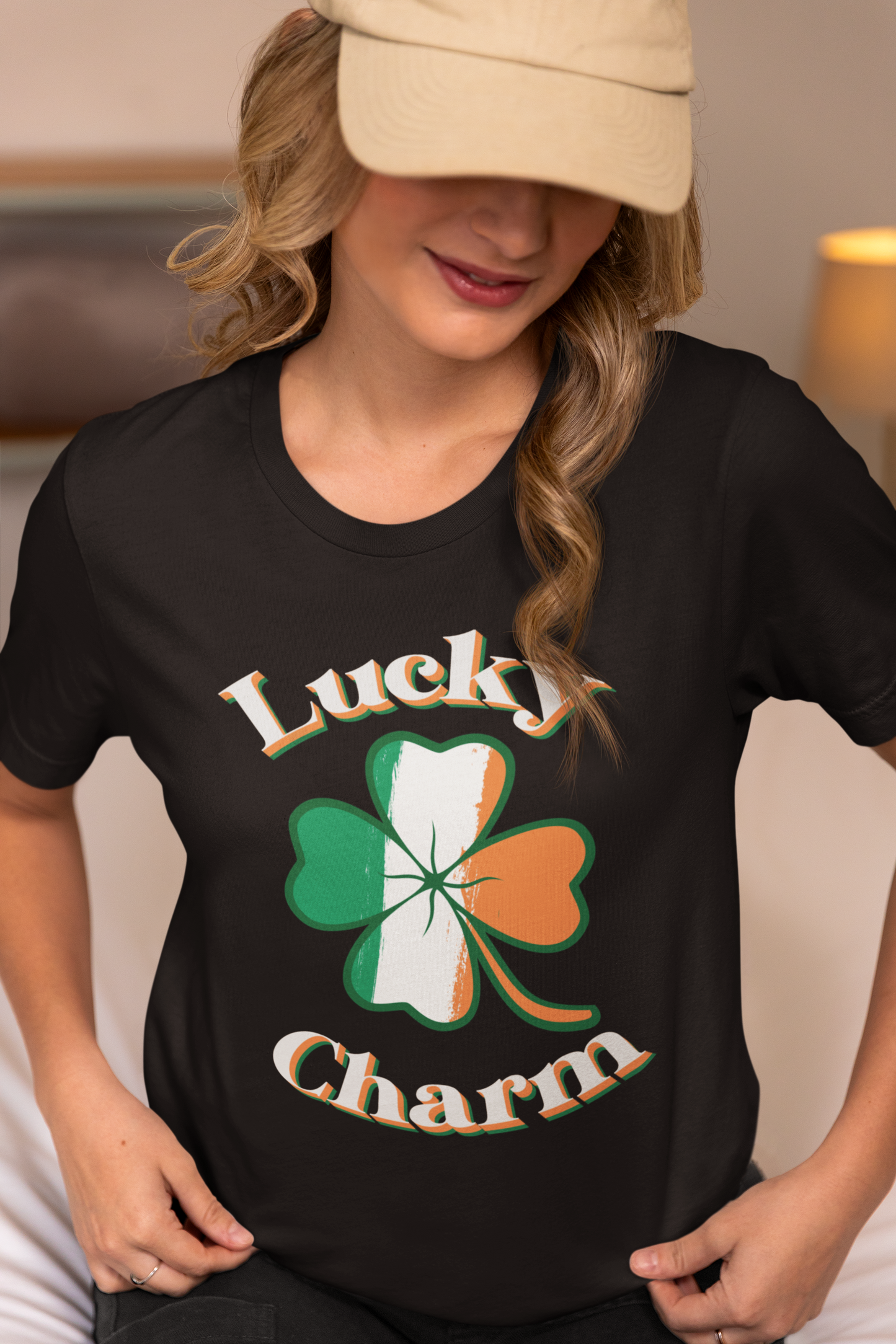 Lucky Charm St. Patrick’s Day Shirt Irish Flag Clover Tee Vintage Shamrock T-Shirt Irish Pride Outfit Black St. Patty’s Tee