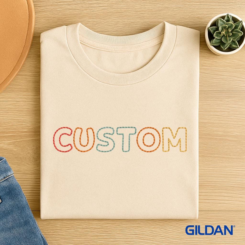 Custom Embroidered Gildan T-Shirt: Personalized Text Tee, Birthday Gift