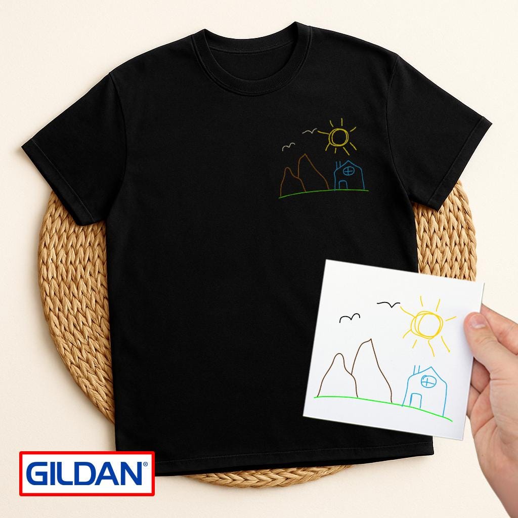 Custom Embroidered Kids Art Shirt: Personalized Drawing Gift