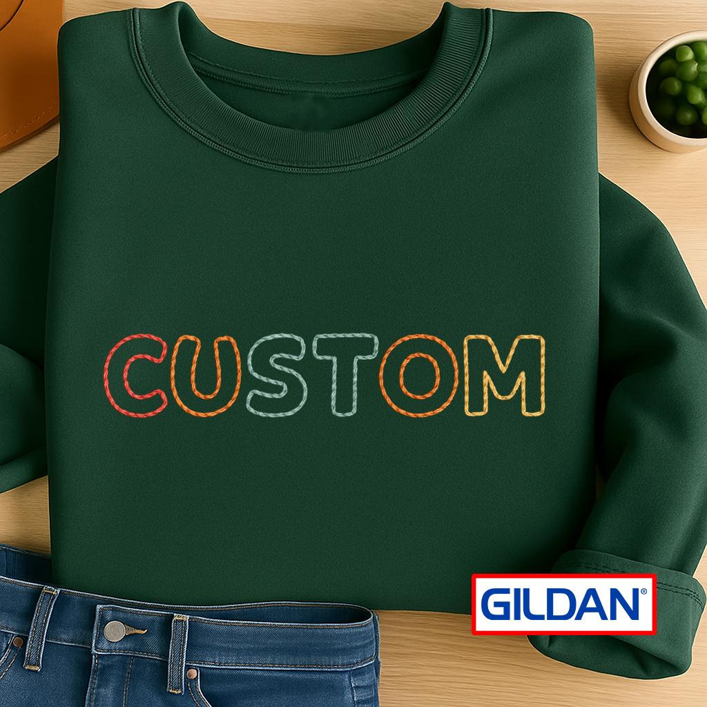 Custom Embroidered Gildan T-Shirt: Personalized Text Tee, Birthday Gift