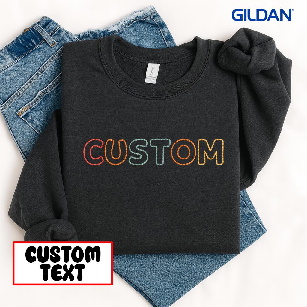 Custom Embroidered Gildan T-Shirt: Personalized Text Tee, Birthday Gift