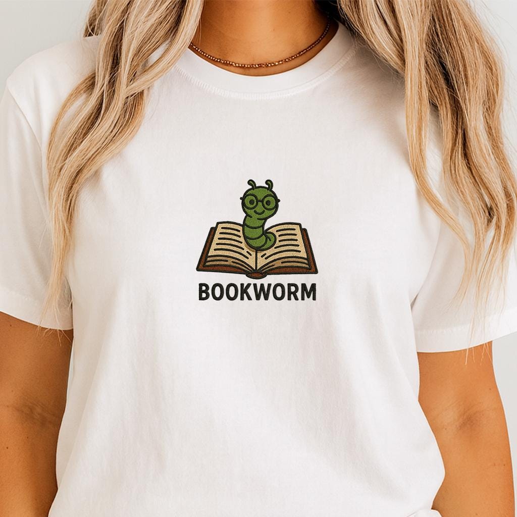 Bookworm Embroidered Tee – Cute Shirt for Book Lovers, Embroidery shirt - Bookish Gifts, Unisex sweatshirt and tshirt, Gift for Him & Her