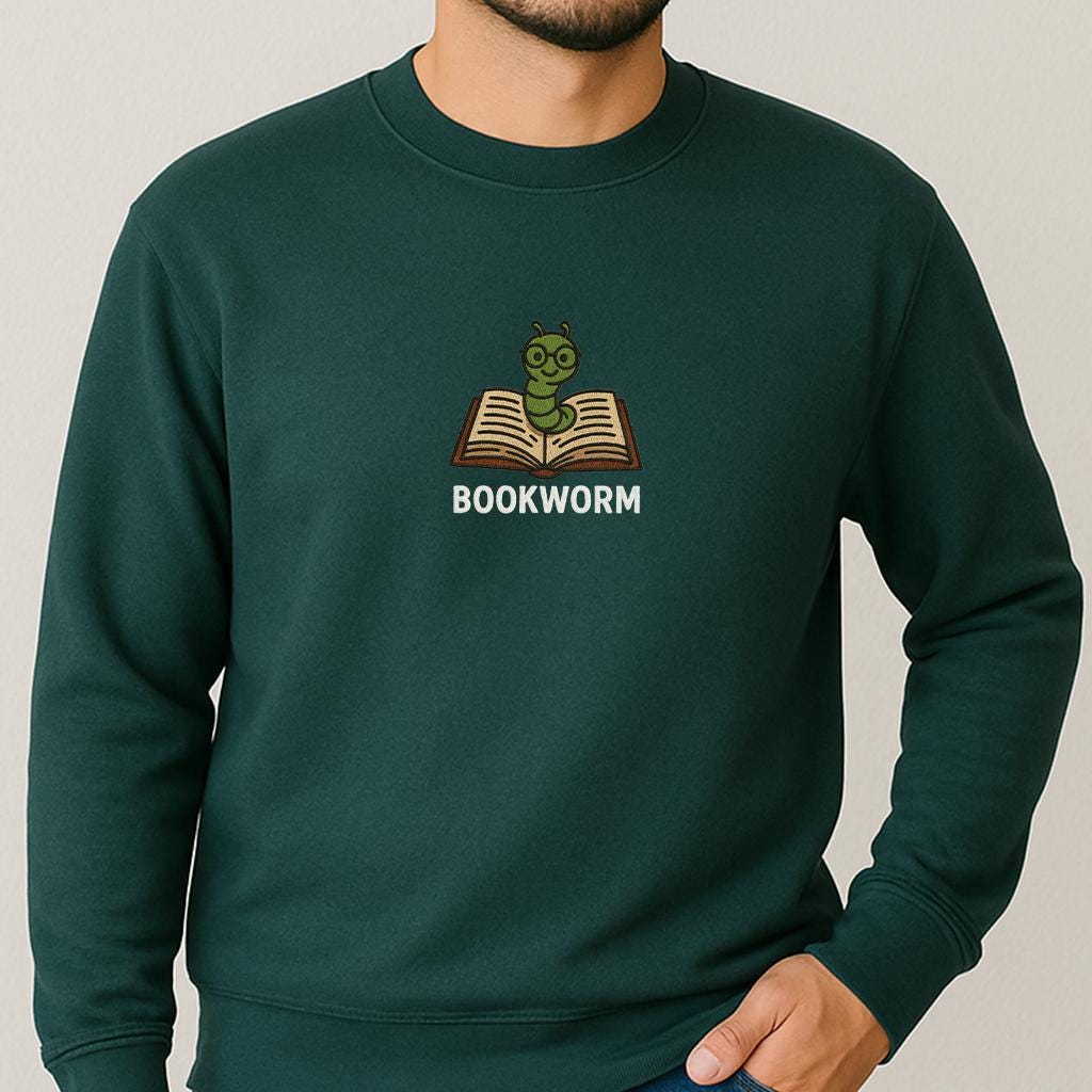 Bookworm Embroidered Tee – Cute Shirt for Book Lovers, Embroidery shirt - Bookish Gifts, Unisex sweatshirt and tshirt, Gift for Him & Her