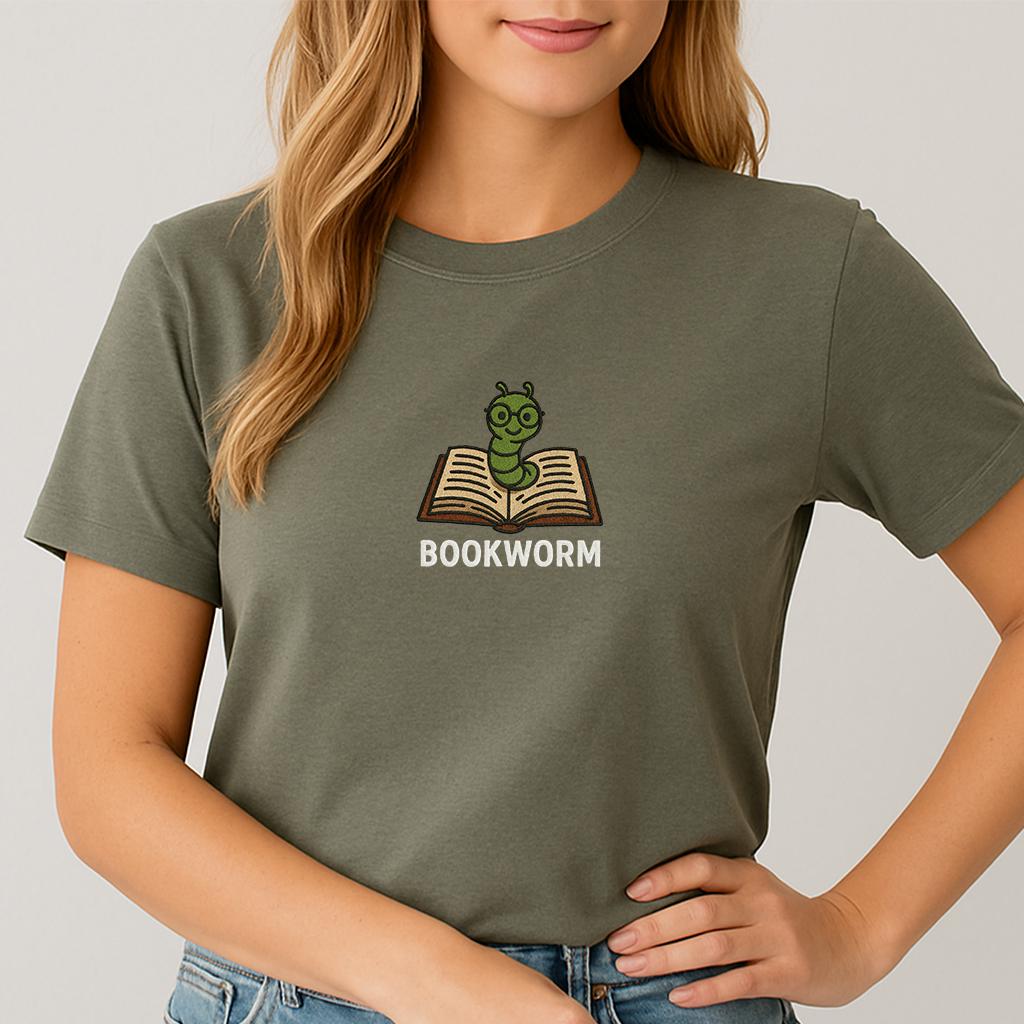 Bookworm Embroidered Tee – Cute Shirt for Book Lovers, Embroidery shirt - Bookish Gifts, Unisex sweatshirt and tshirt, Gift for Him & Her