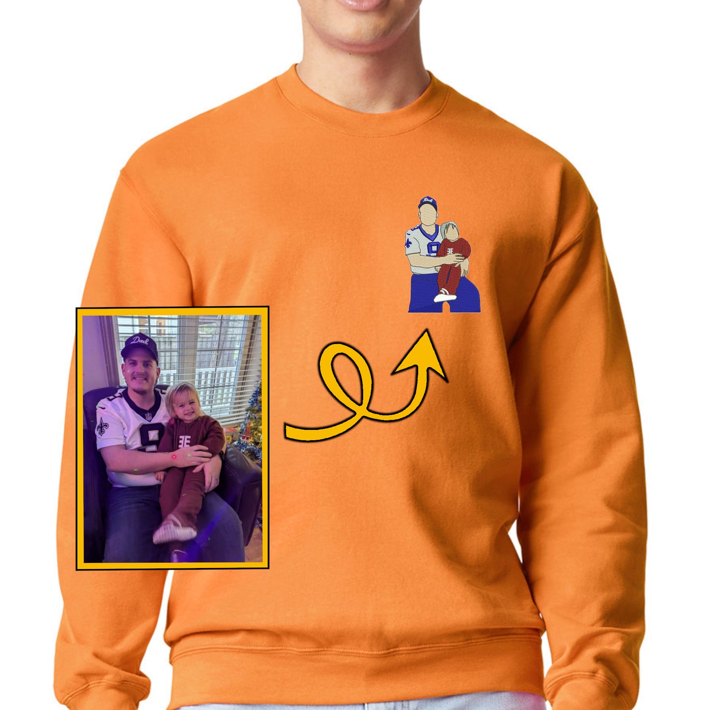 Custom photo Embroidery T-shirt, Sweatshirt and Hoodie Anniversary Gift Father Day Tshirt Custom Gift for Father, Son, Gift for Her Him