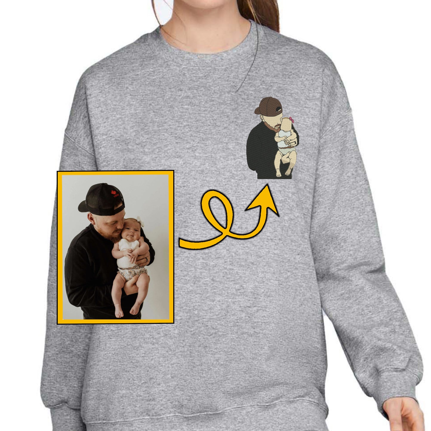 Custom photo Embroidery T-shirt, Sweatshirt and Hoodie Anniversary Gift Father Day Tshirt Custom Gift for Father, Son, Gift for Her Him