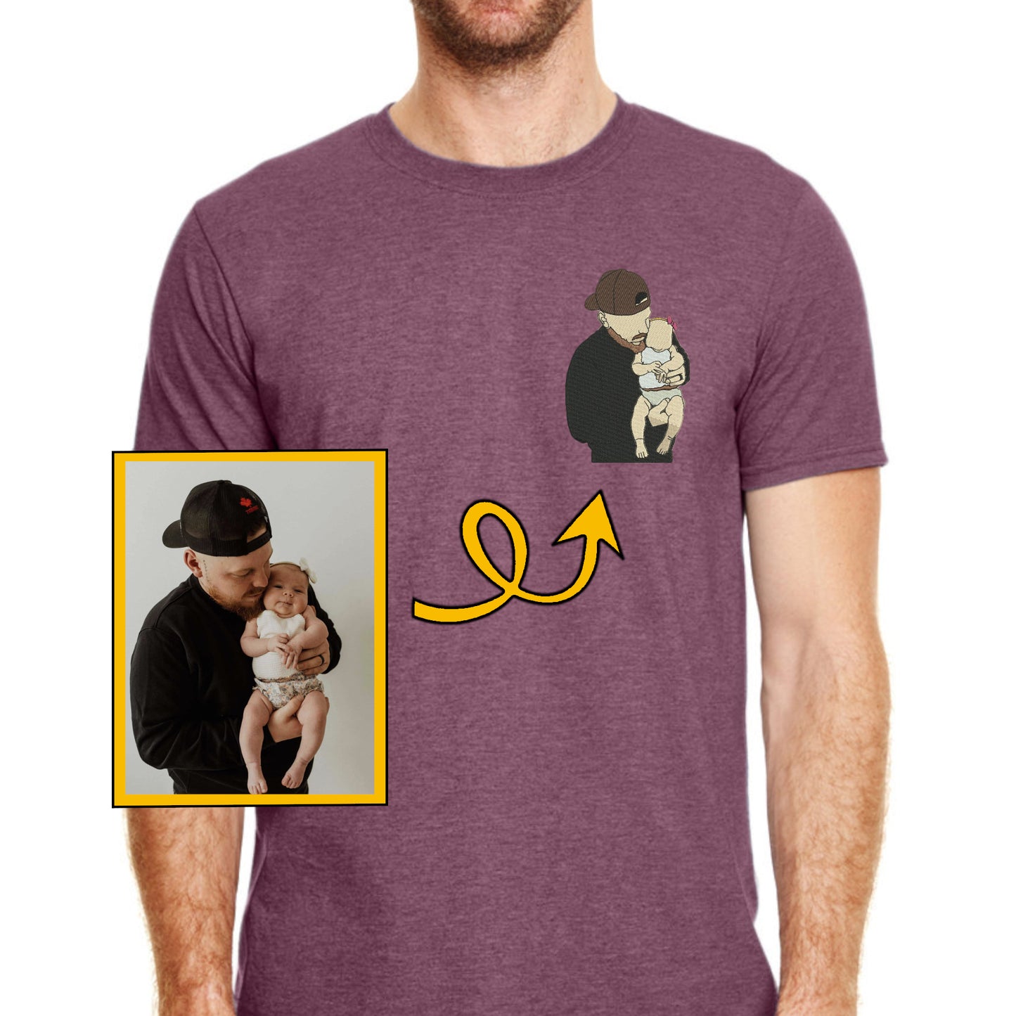 Custom photo Embroidery T-shirt, Sweatshirt and Hoodie Anniversary Gift Father Day Tshirt Custom Gift for Father, Son, Gift for Her Him