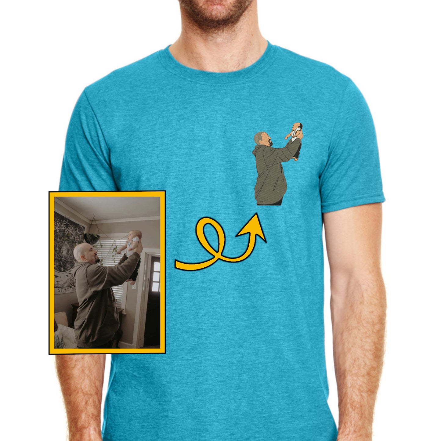 Custom photo Embroidery T-shirt, Sweatshirt and Hoodie Anniversary Gift Father Day Tshirt Custom Gift for Father, Son, Gift for Her Him