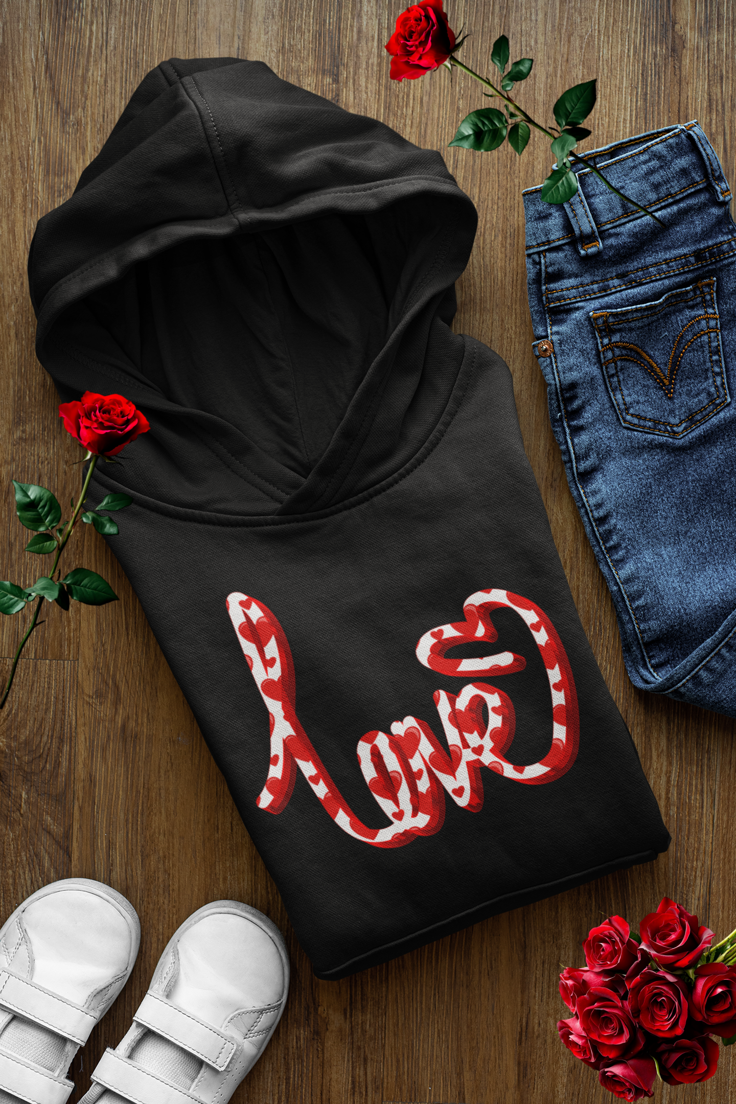 Love Hoodie Romantic Valentine's Day Hoodie Cute Heart Print Pullover Cozy Aesthetic Love Gift