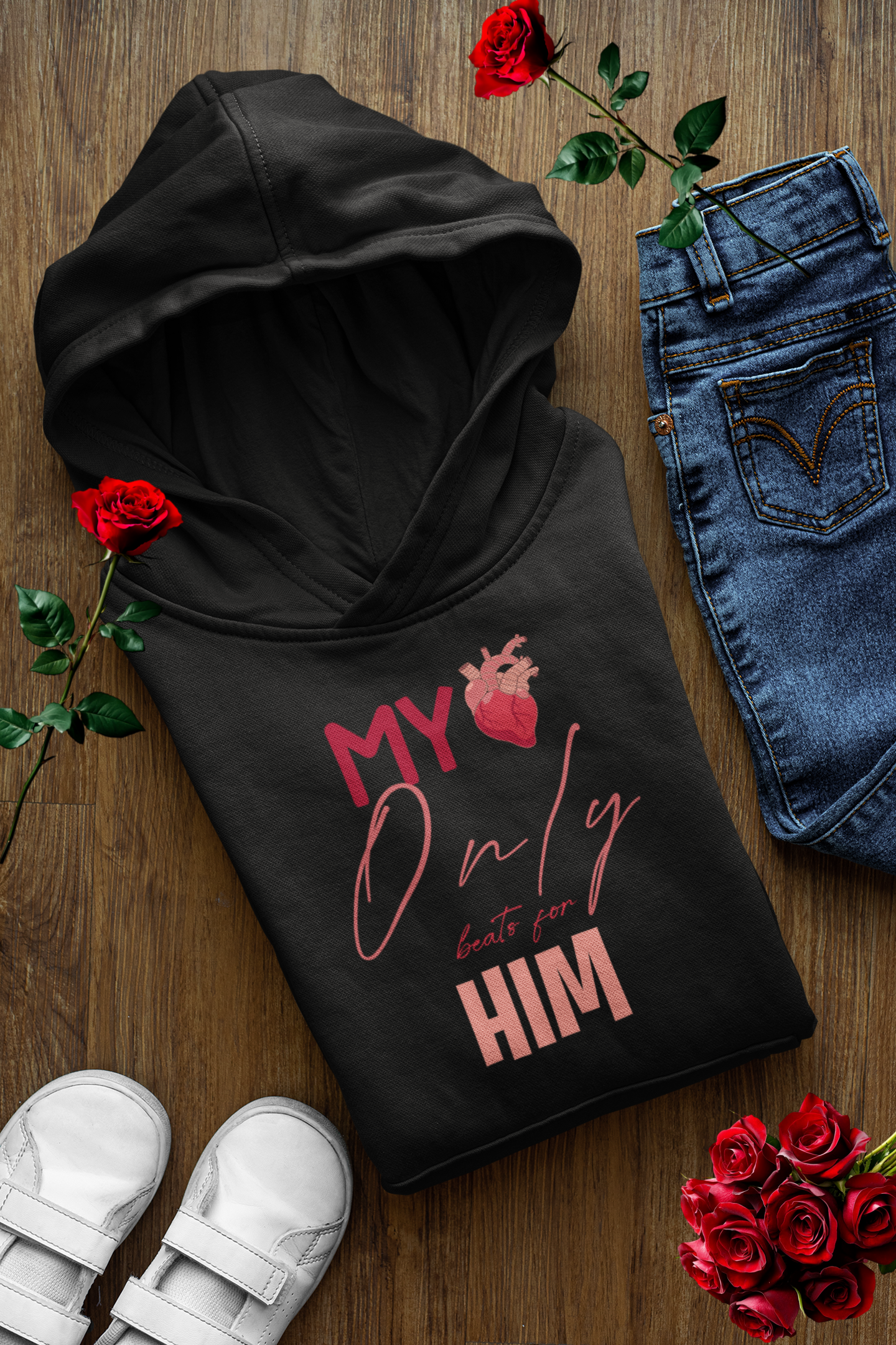 Matching Couples Hoodie My Heart Only Beats for Him & Her Romantic Valentine’s Day Gift Cozy Love Pullover