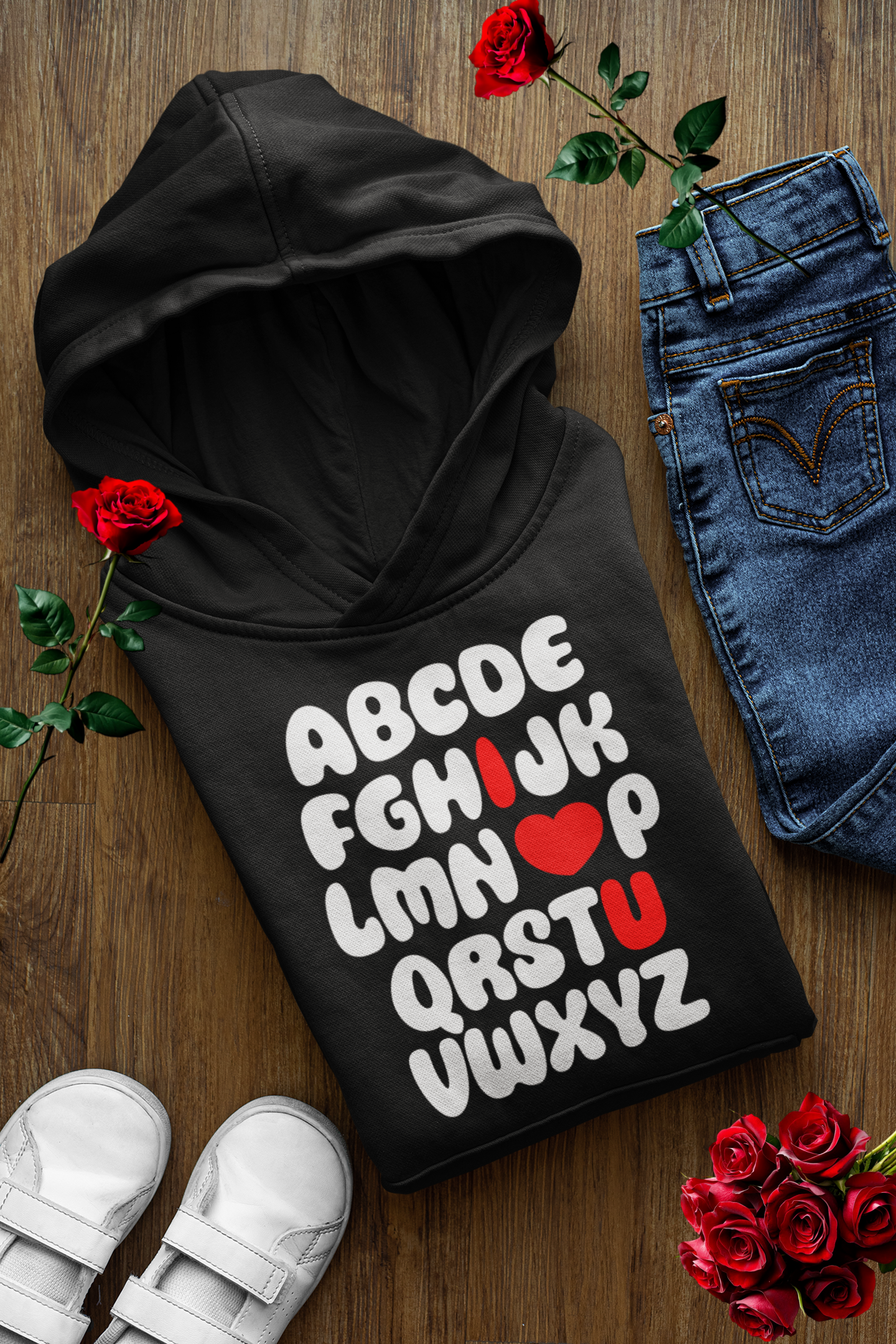 Alphabet Love Hoodie | Romantic Hoodie | Cute Valentine's Day Gift | Cozy Aesthetic Pullover | Trendy Unisex Streetwear