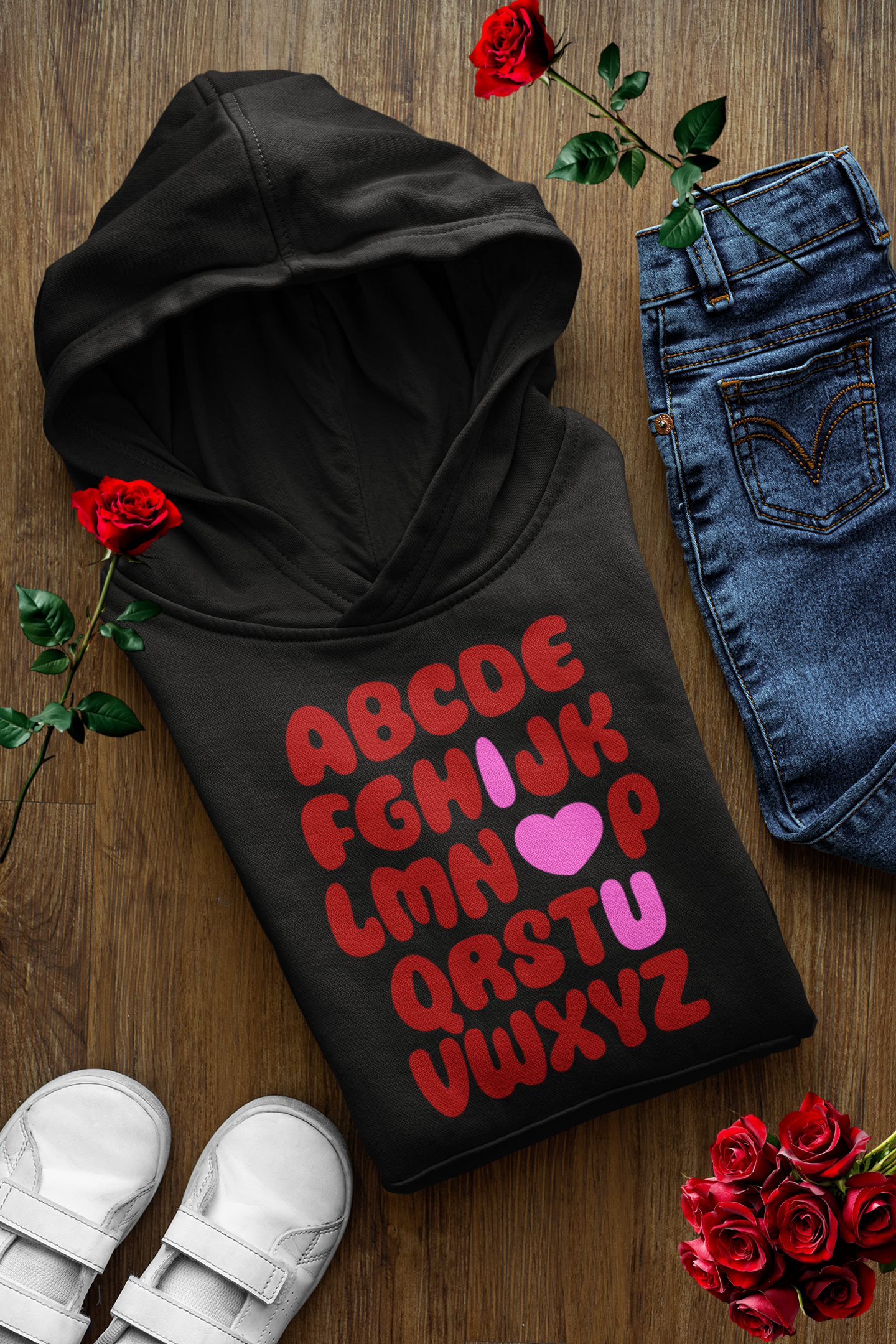 Alphabet Love Hoodie | Romantic Hoodie | Cute Valentine's Day Gift | Cozy Aesthetic Pullover | Trendy Unisex Streetwear