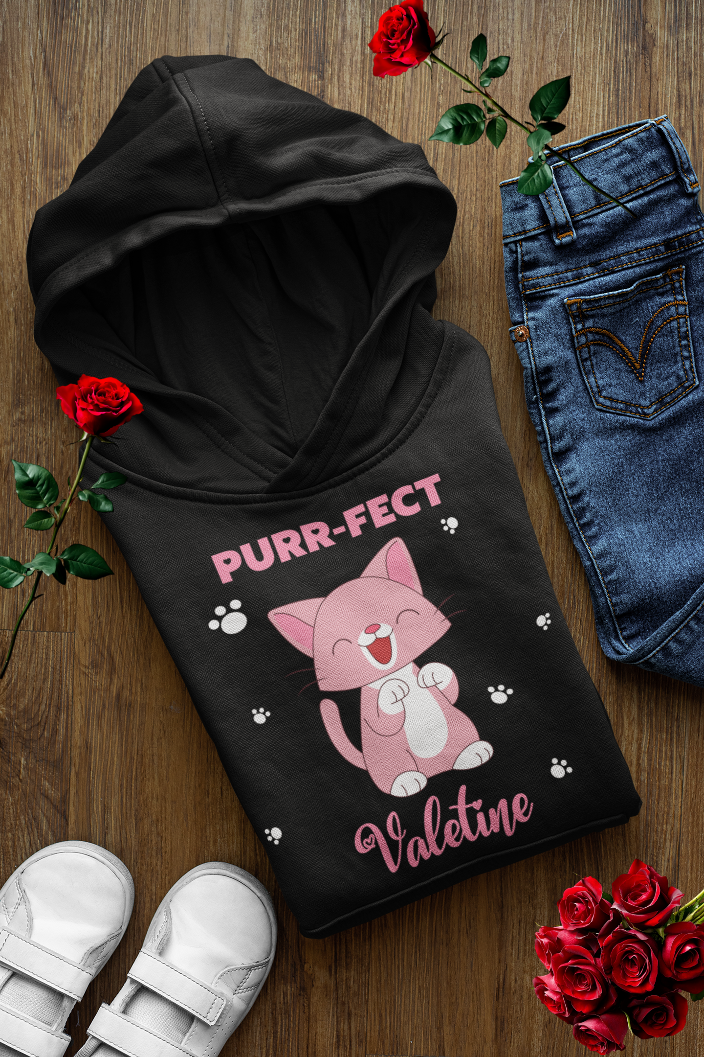 Purr-fect Valentine Hoodie Cute Cat Love Hoodie Funny Kitty Valentine's Day Pullover Cozy Pet Lover Gift