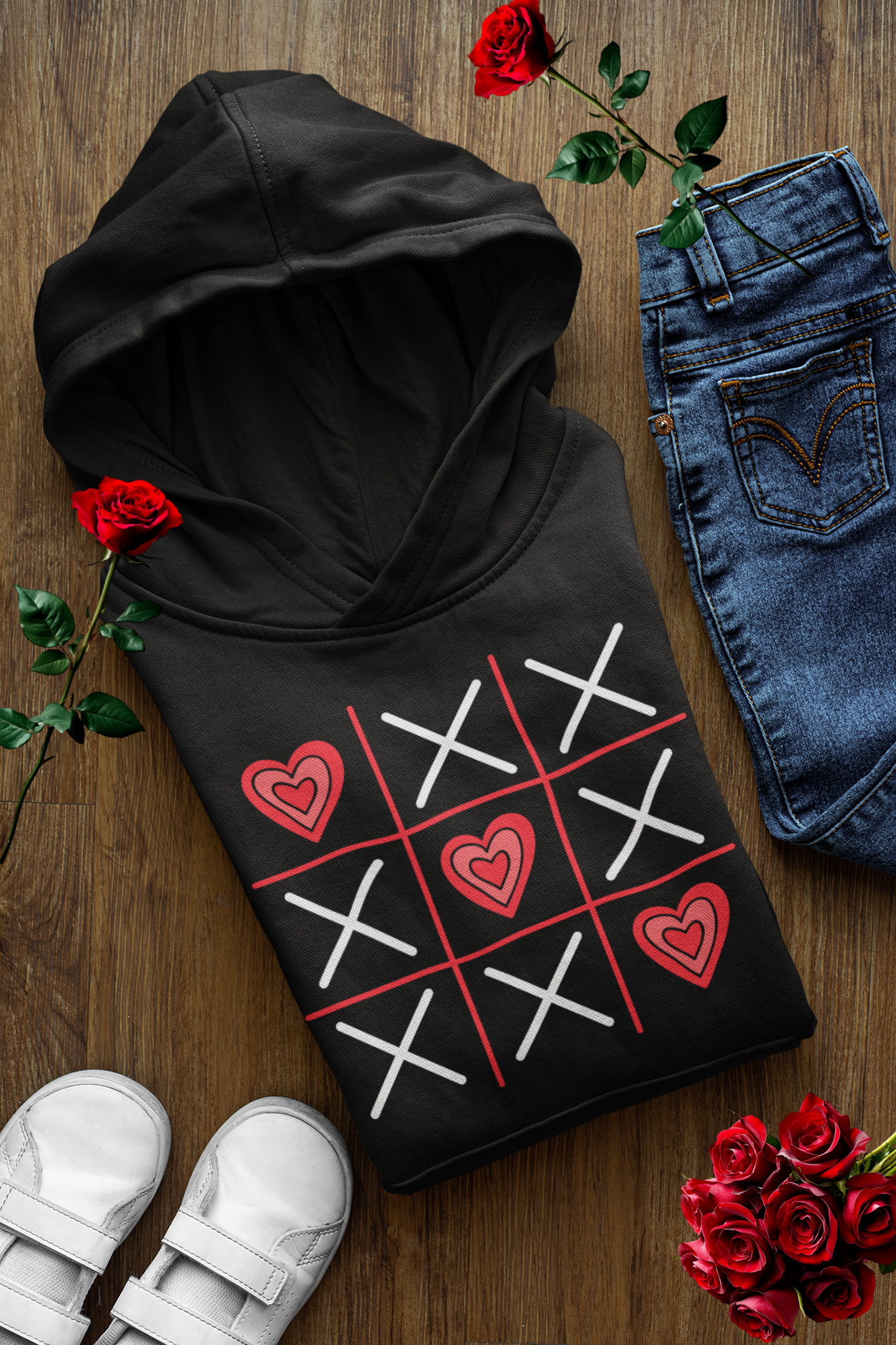 Tic-Tac-Toe Love Hoodie Cute Valentine’s Day Hoodie Heart & XO Pullover Cozy Romantic Gift