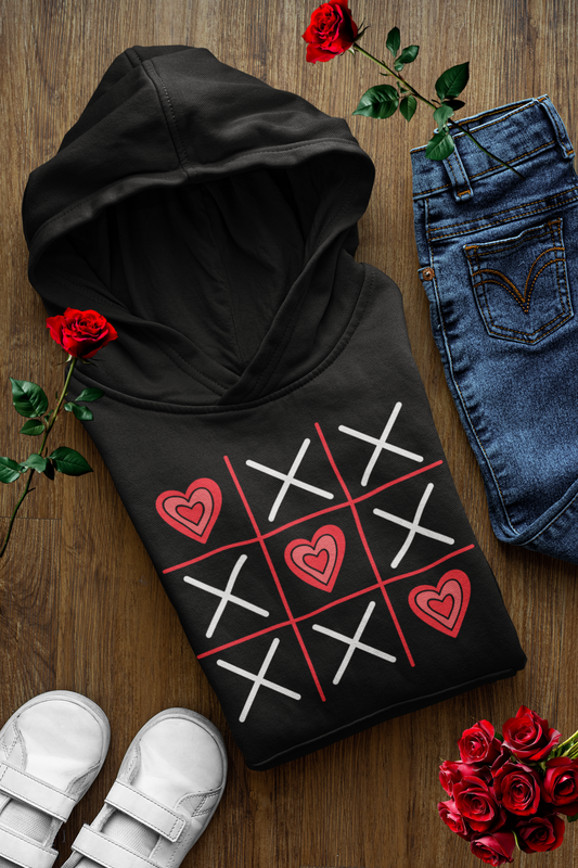 Tic-Tac-Toe Love Hoodie Cute Valentine’s Day Hoodie Heart & XO Pullover Cozy Romantic Gift