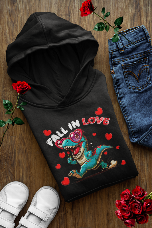 Dinosaur Love Hoodie Funny Valentine’s Day Sweatshirt Cute T-Rex Heart Pullover Romantic Dino Gift Cozy Aesthetic Hoodie