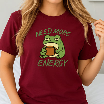Funny Frog Coffee T-Shirt, Need More Energy Tee, Cute Frog Shirt, Lazy Tired Frog Mug Graphic Tee, Coffee Lover Gift, Unisex Humor Shirt