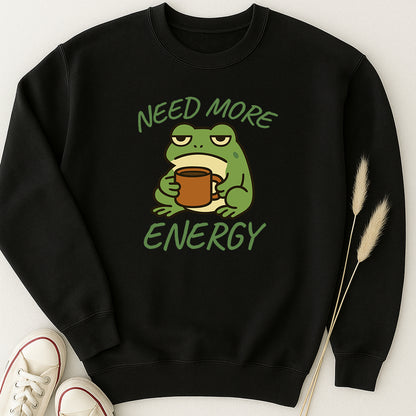 Funny Frog Coffee T-Shirt, Need More Energy Tee, Cute Frog Shirt, Lazy Tired Frog Mug Graphic Tee, Coffee Lover Gift, Unisex Humor Shirt