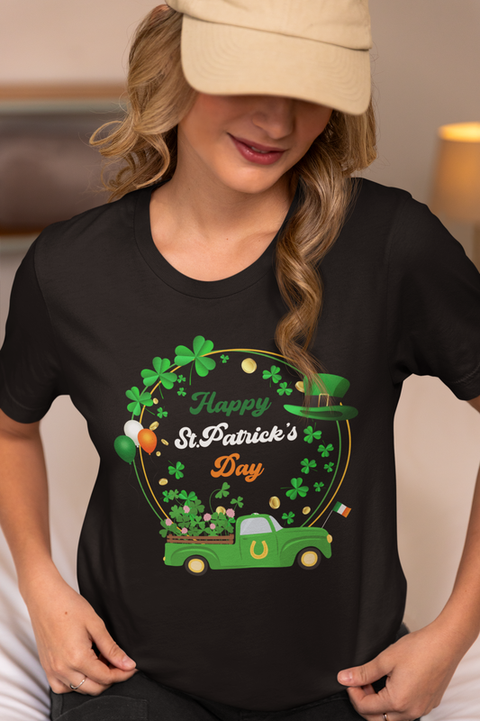 Happy St. Patrick’s Day T-Shirt Irish Shamrock Truck Tee Vintage Clover Shirt Lucky Green Truck Tee St. Patty’s Day Outfit