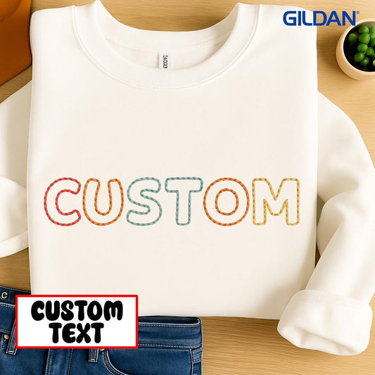 Custom Embroidered Gildan T-Shirt: Personalized Text Tee, Birthday Gift