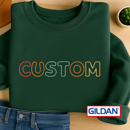 Custom Embroidered Gildan T-Shirt: Personalized Text Tee, Birthday Gift