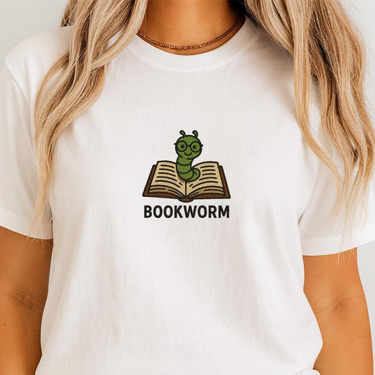 Bookworm Embroidered Tee – Cute Shirt for Book Lovers, Embroidery shirt - Bookish Gifts, Unisex sweatshirt and tshirt, Gift for Him & Her