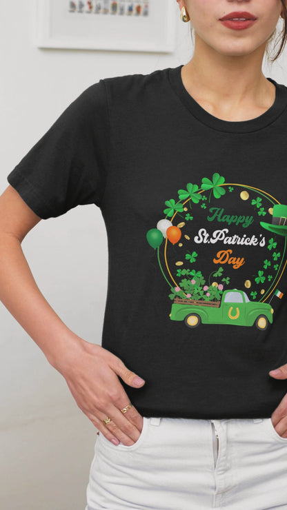 Happy St. Patrick’s Day T-Shirt Irish Shamrock Truck Tee Vintage Clover Shirt Lucky Green Truck Tee St. Patty’s Day Outfit