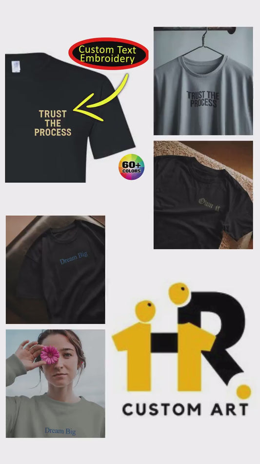 Custom Embroidered Gildan T-Shirt or Sweatshirt: Personalized Text Tee