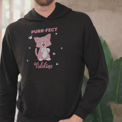 Purr-fect Valentine Hoodie Cute Cat Love Hoodie Funny Kitty Valentine's Day Pullover Cozy Pet Lover Gift