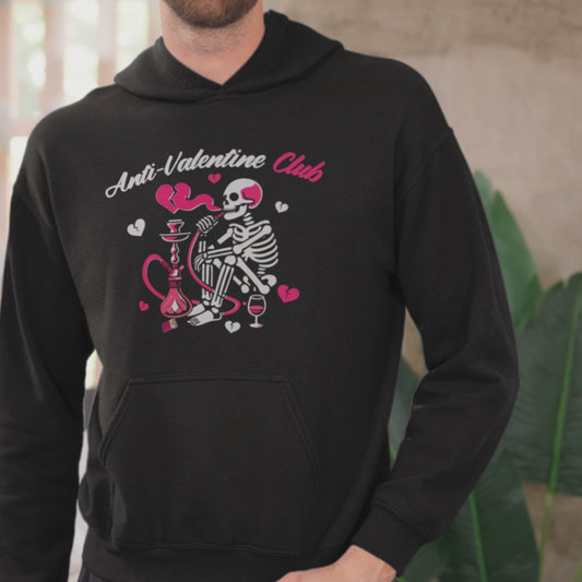 Anti Valentine’s Club Hoodie Funny Skeleton Hoodie Anti-Love Pullover Sarcastic Gothic Hoodie Single Life Valentine’s Gift Breakup Hoodie