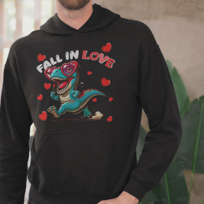 Dinosaur Love Hoodie Funny Valentine’s Day Sweatshirt Cute T-Rex Heart Pullover Romantic Dino Gift Cozy Aesthetic Hoodie