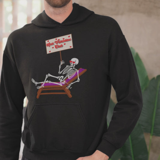 Anti Valentine’s Club Hoodie Funny Skeleton Hoodie Anti-Love Pullover Sarcastic Gothic Hoodie Single Life Valentine’s Gift