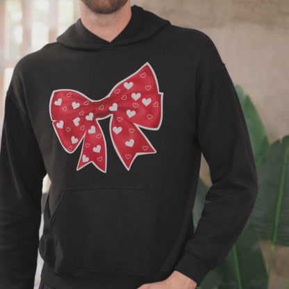 Heart Bow Hoodie Cute Valentine's Day Hoodie Romantic Bowtie Pullover Cozy Holiday Love Gift