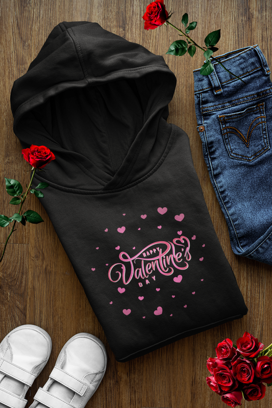 Happy Valentine’s Day Hoodie Romantic Pink Heart Hoodie Cute Love Pullover Cozy Couples Valentine Gift
