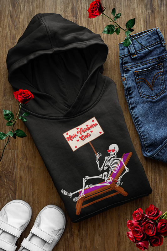 Anti Valentine’s Club Hoodie Funny Skeleton Hoodie Anti-Love Pullover Sarcastic Gothic Hoodie Single Life Valentine’s Gift